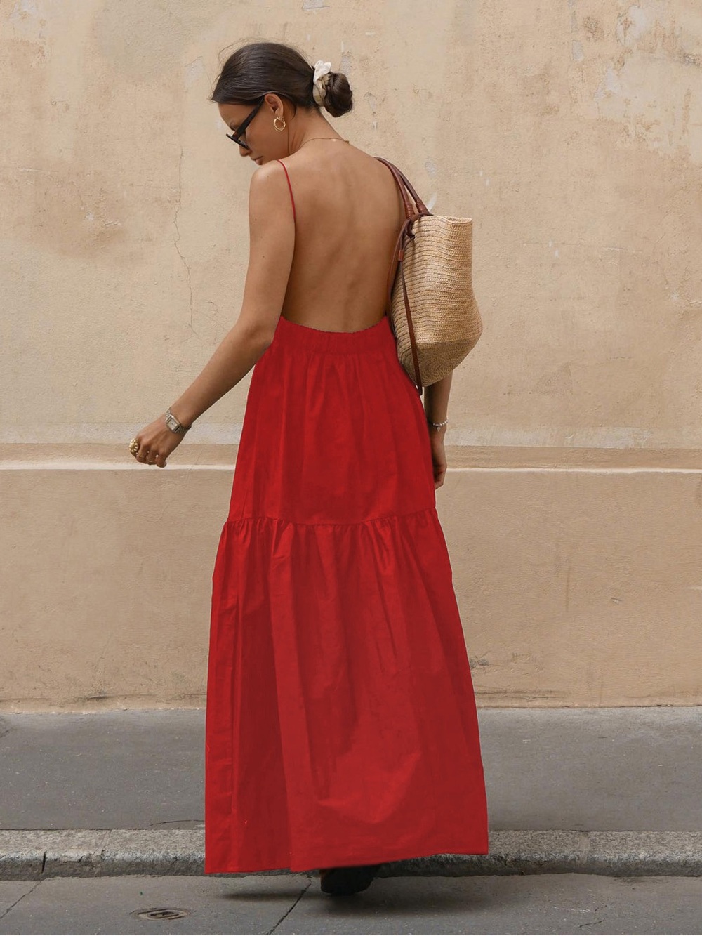 Solid Backless Long Dress - Picture 3 of 6
